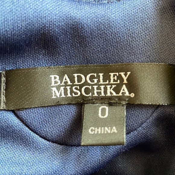 Badgley Mischka Navy Cap-Sleeve Sequin Drape Back Gown - Picture 11 of 11